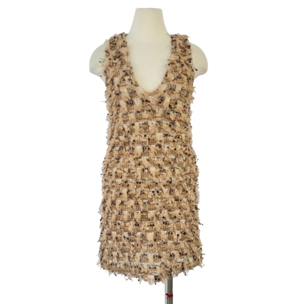 Anthropologie Blue Tassel Textured Sleeveless Mini Dress S NWT Beige/Tan